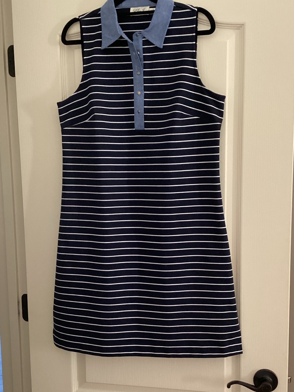 Eliza J Navy Stripe Polo Mini with Light Blue Collar